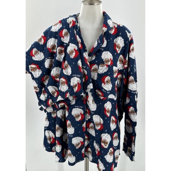 NWT Old Navy Flannel Pajama Set Santa Christmas Blue Long Sleeve Pants XXL - Picture 1 of 9